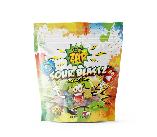SourZap Sour Blastz assorted fruit flavors 8 oz gummy candy bag