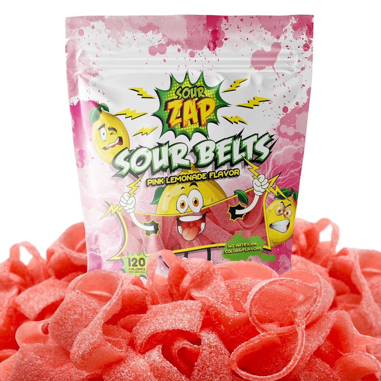 SourZap Sour Belts | 8-Ounce Bag | Gummy Candy | Pink Lemonade Flavor