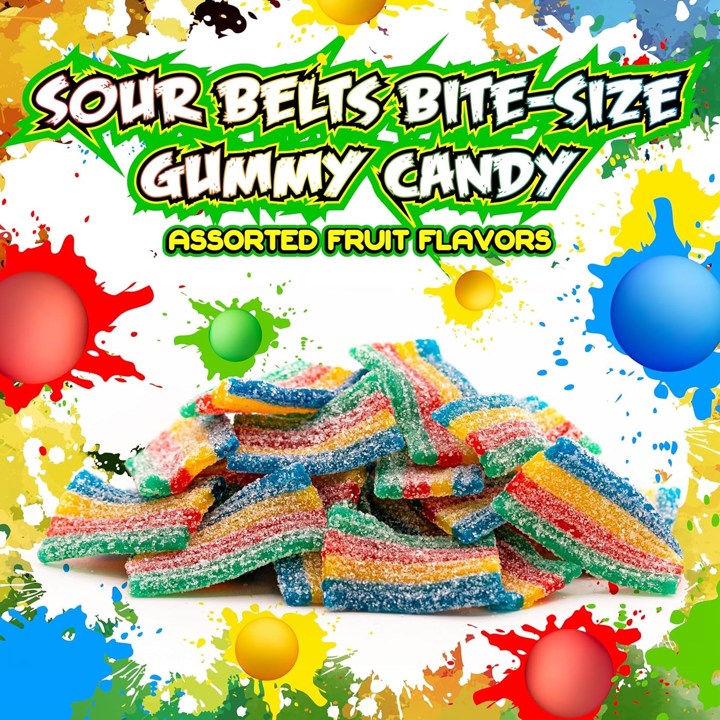 SourZap Sour Belts | 8-Ounce Bag | Bite-Size Gummy Candy | Assorted Fruit Flavors