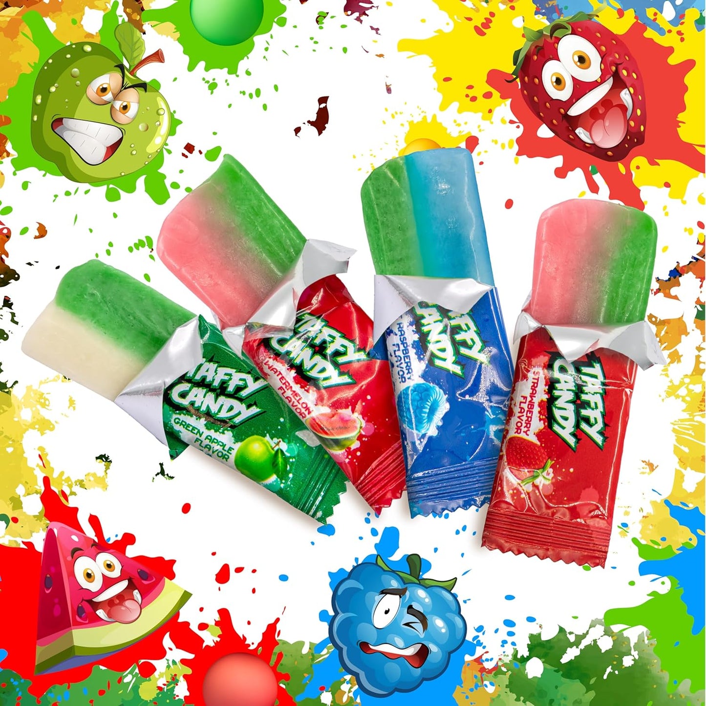 Sour Taffy Candy | 27 Snack Size Bars | Sour Candy Individually Wrapped | Green Apple, Watermelon, Blue Raspberry & Strawberry | Fruit Chews for Goodie Bags & Party Favors