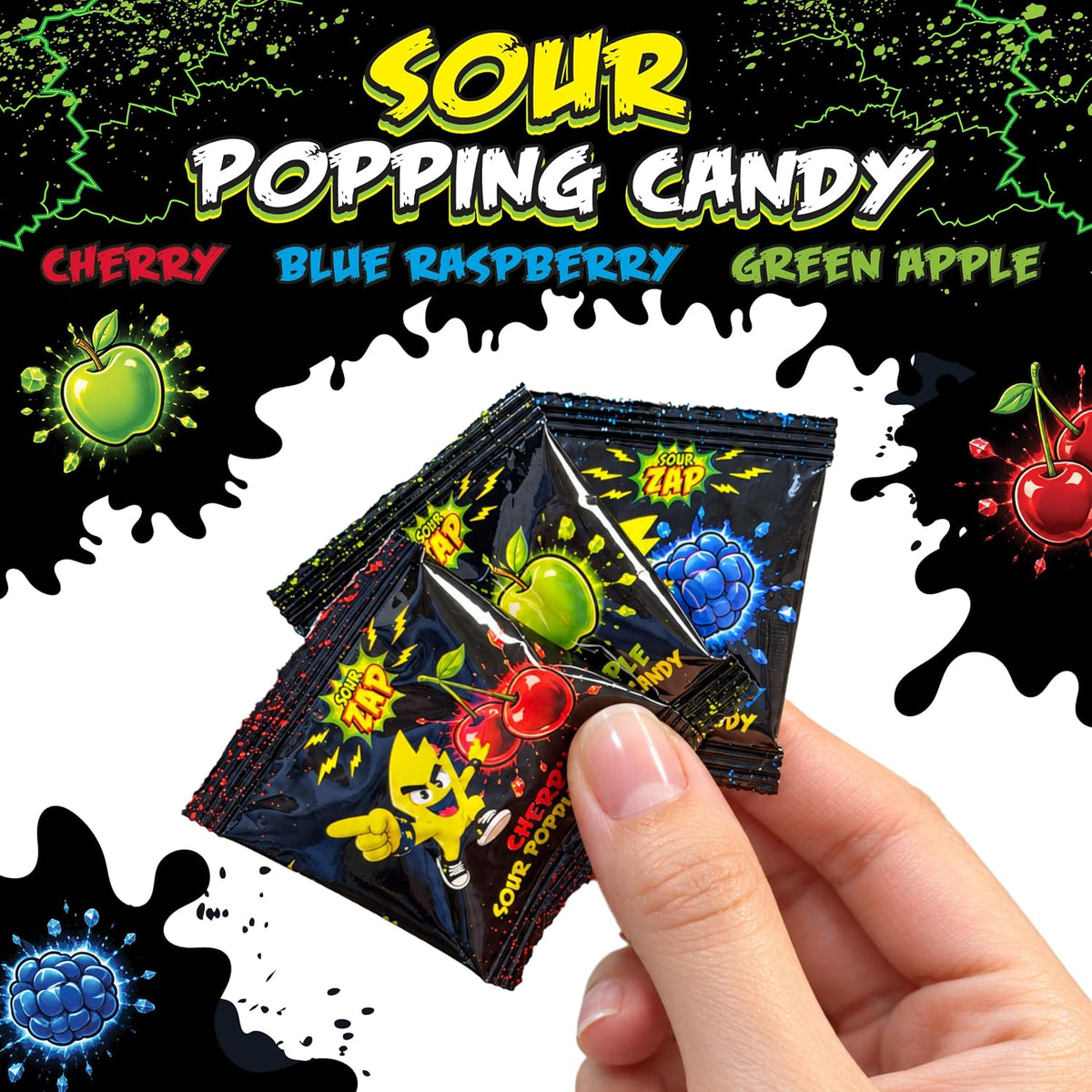 Sour Popping Candy, Halloween Treats, Assorted Fruit Flavors, 40 Count (Pack of 3), 12.6 oz