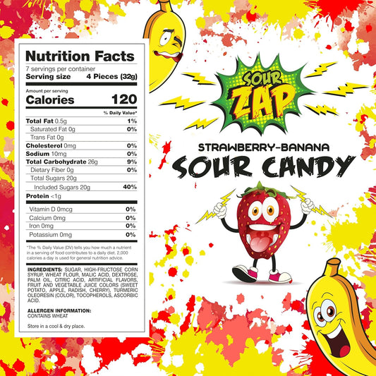 SourZap Sour Belts | 8-Ounce Pack | Sour Gummy Candy with Strawberry-Banana Flavor | Fruity Candy Belts for Snacking and Decorating | No Artificial Colors