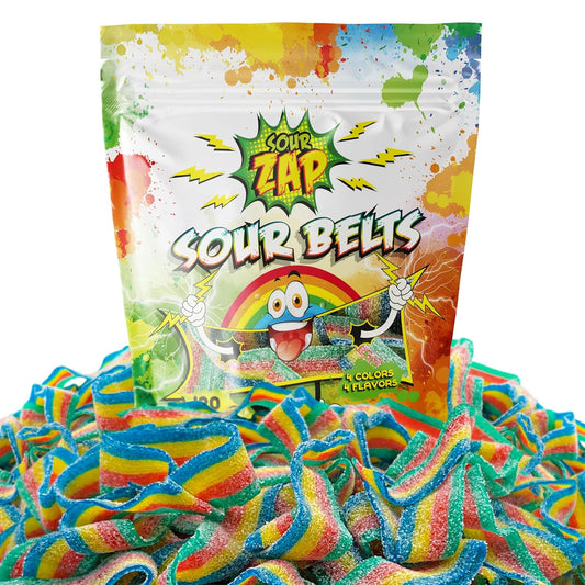 SourZap Sour Belts | 8-Ounce Bag | Rainbow Gummy Candy | Assorted Fruit Flavors
