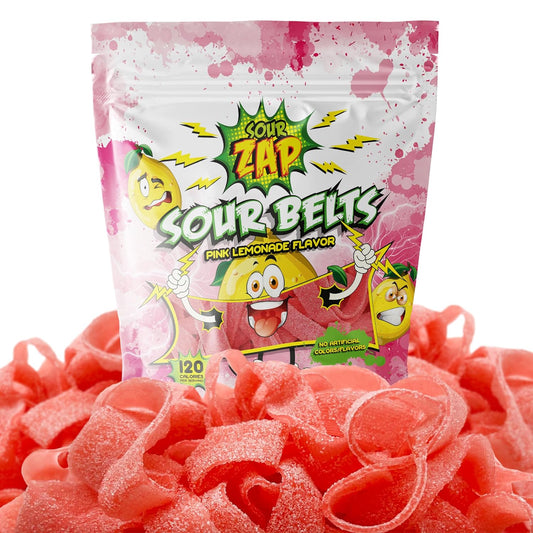 SourZap Sour Belts | 8-Ounce Bag | Gummy Candy | Pink Lemonade Flavor
