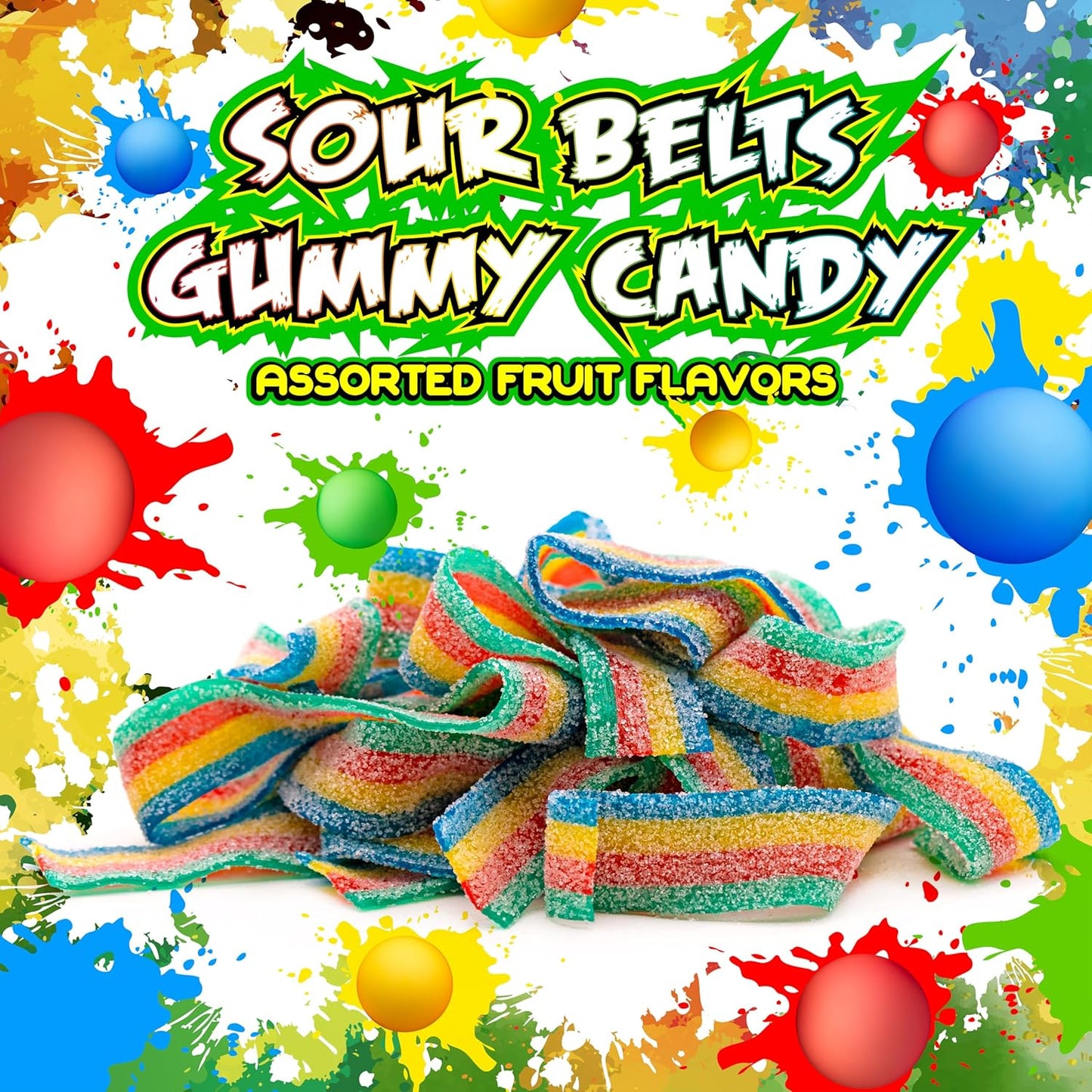 SourZap Sour Belts | 16-Ounce Pack | Rainbow Gummy Candy | Assorted Fruit Flavors