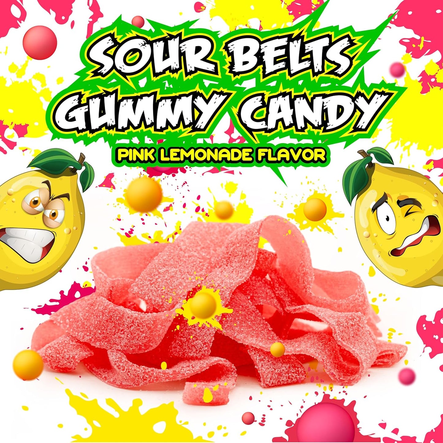SourZap Sour Belts | 16-Ounce Pack | Gummy Candy | Pink Lemonade Flavor