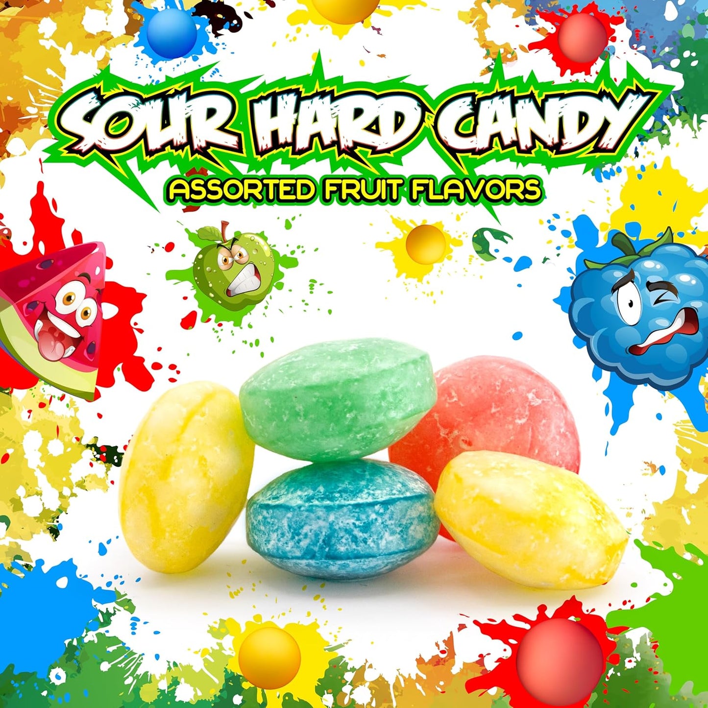 Sour Hard Candy | 1 Pound Bag | Assorted Fruit Flavors Candies | Green Apple, Watermelon, Blue Raspberry & Lemon Flavors for Easter Eggs Fillers, Parties & Jars