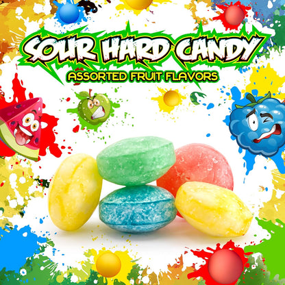 Sour Hard Candy | 1 Pound Bag | Assorted Fruit Flavors Candies | Green Apple, Watermelon, Blue Raspberry & Lemon Flavors for Easter Eggs Fillers, Parties & Jars