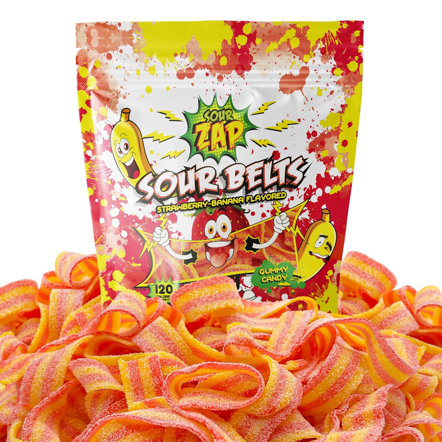 SourZap Sour Belts strawberry banana flavor 8 oz gummy candy no artificial colors