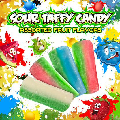 Sour Taffy Candy | 27 Snack Size Bars | Sour Candy Individually Wrapped | Green Apple, Watermelon, Blue Raspberry & Strawberry | Fruit Chews for Goodie Bags & Party Favors