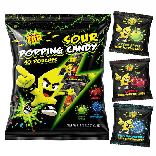 Sour Popping Candy, Halloween Treats, Assorted Fruit Flavors, 40 Pcs Bag