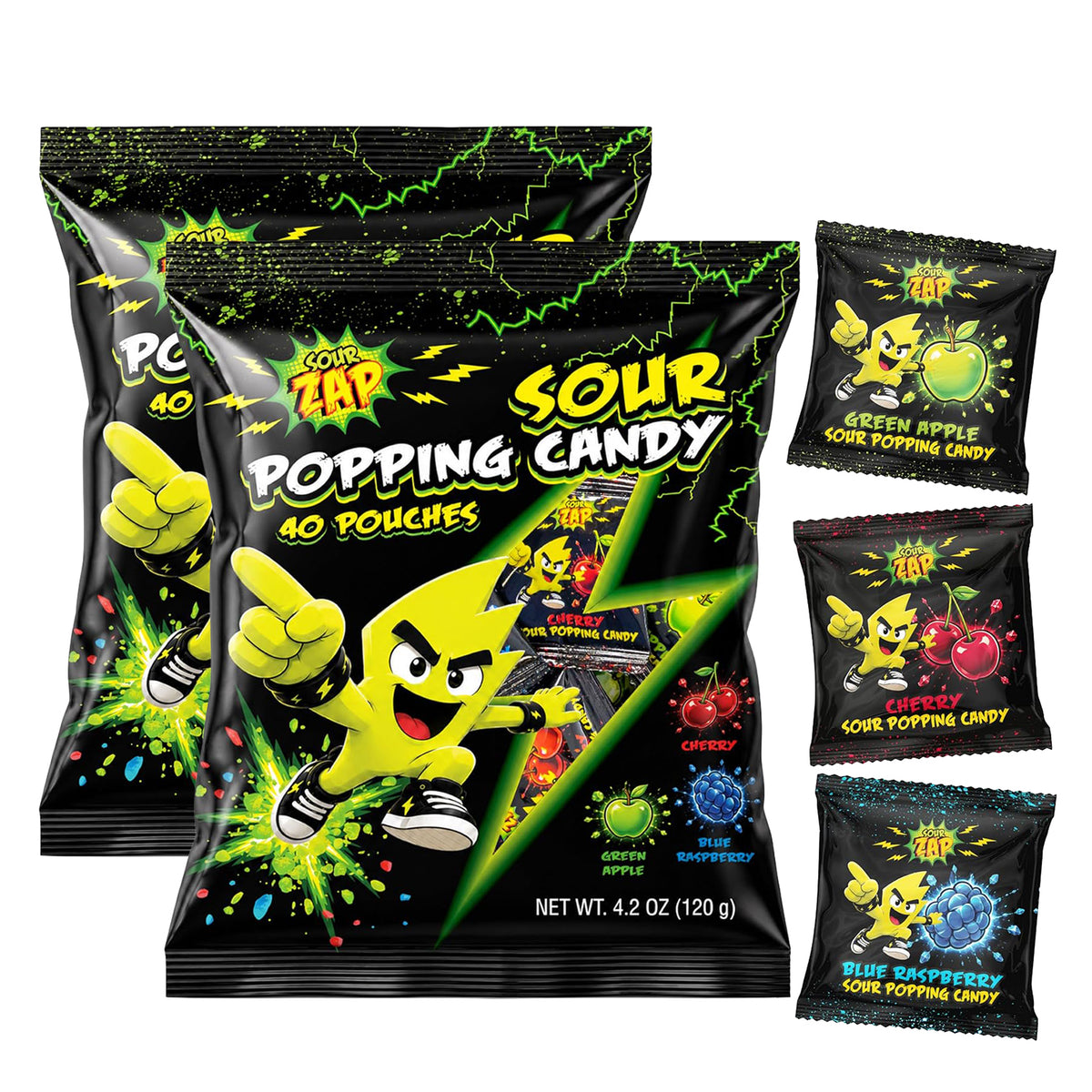 Sour Popping Candy, Halloween Treats, Assorted Fruit Flavors, 40 Count (Pack of 2) 8.4 oz