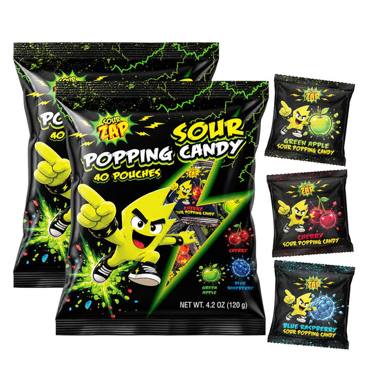 Sour Popping Candy, Halloween Treats, Assorted Fruit Flavors, 40 Count (Pack of 2) 8.4 oz