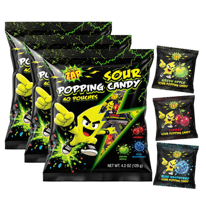 Sour Popping Candy, Halloween Treats, Assorted Fruit Flavors, 40 Count (Pack of 3), 12.6 oz