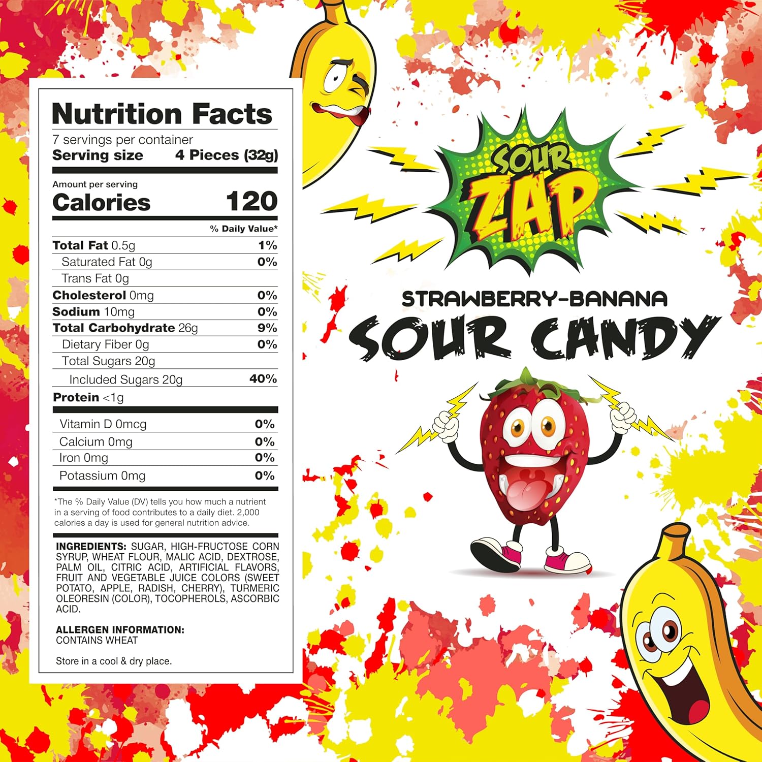 SourZap Sour Belts strawberry banana flavor 8 oz gummy candy no artificial colors