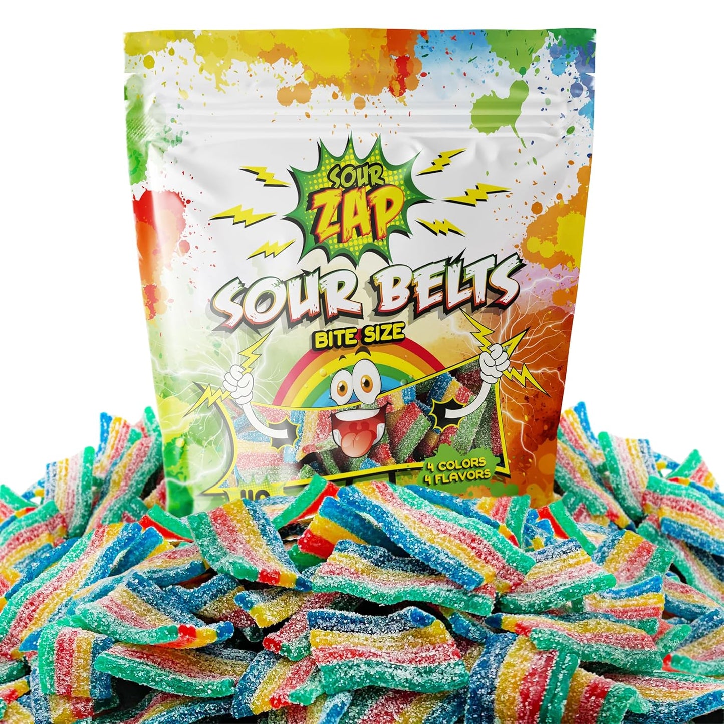 SourZap Sour Belts | 8-Ounce Bag | Bite-Size Gummy Candy | Assorted Fruit Flavors