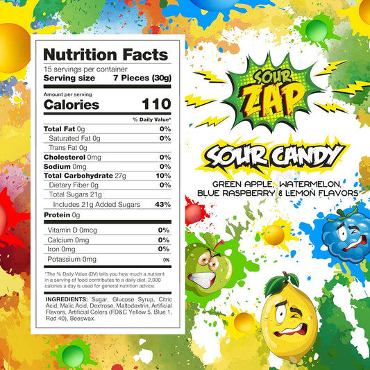 Sour Hard Candy | 1 Pound Bag | Assorted Fruit Flavors Candies | Green Apple, Watermelon, Blue Raspberry & Lemon Flavors for Easter Eggs Fillers, Parties & Jars