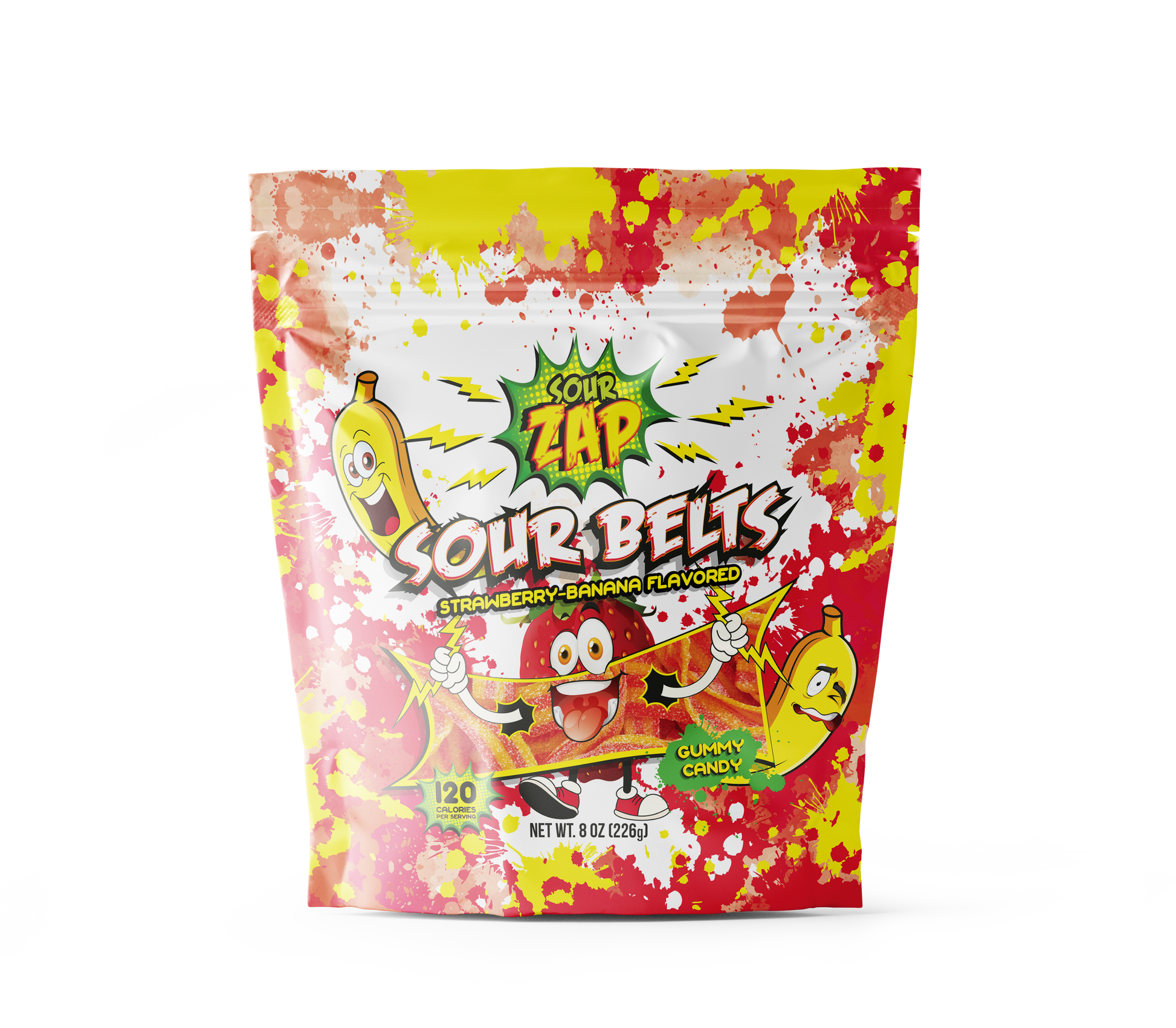 SourZap Sour Belts strawberry banana flavor 8 oz gummy candy no artificial colors