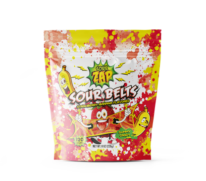 SourZap Sour Belts strawberry banana flavor 8 oz gummy candy no artificial colors