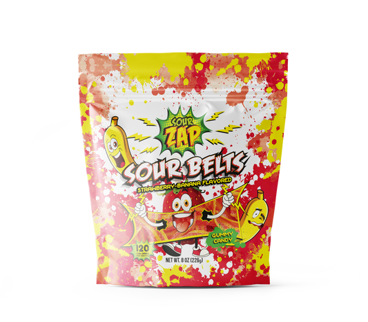 SourZap Sour Belts | 8-Ounce Pack | Sour Gummy Candy with Strawberry-Banana Flavor | Fruity Candy Belts for Snacking and Decorating | No Artificial Colors