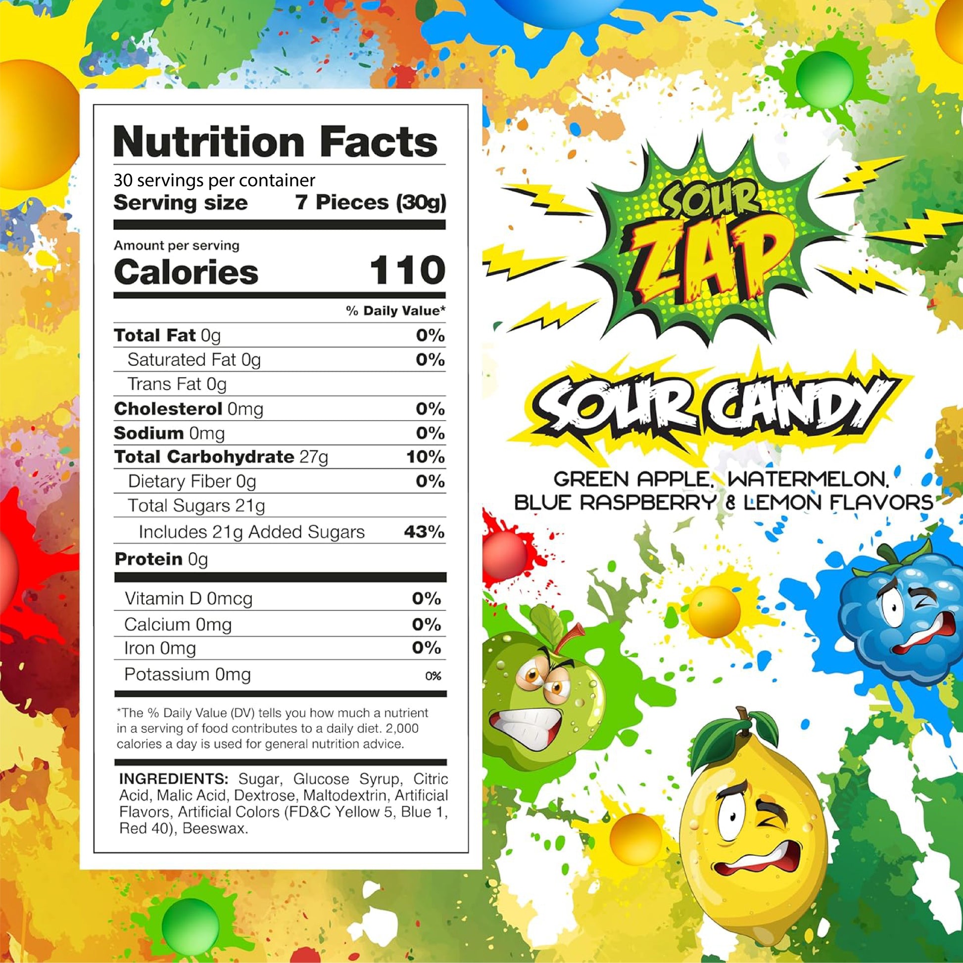 SourZap Sour Hard Candy 2 pound bulk bag assorted fruit flavors individually wrapped