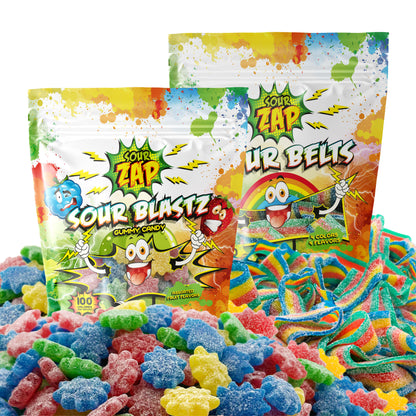 16 Ounces Pack | Sour Blastz,  8-Ounce Bag + Rainbow Sour Belts,  8-Ounce Bag