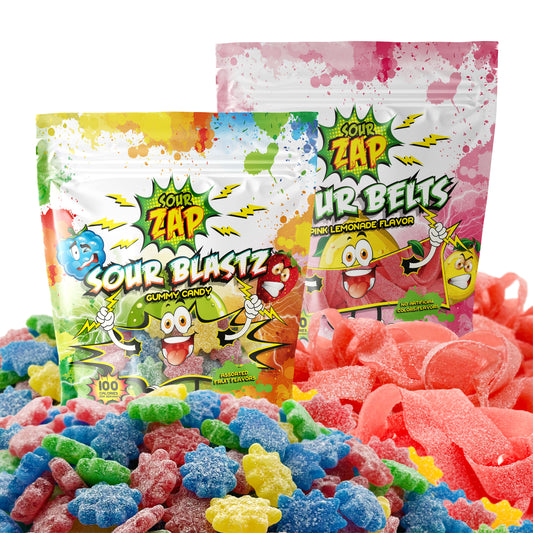 16 Ounces Pack | Sour Blastz, 8-Ounce Bag + Sour Belts Pink Lemonade 8-Ounce Bag