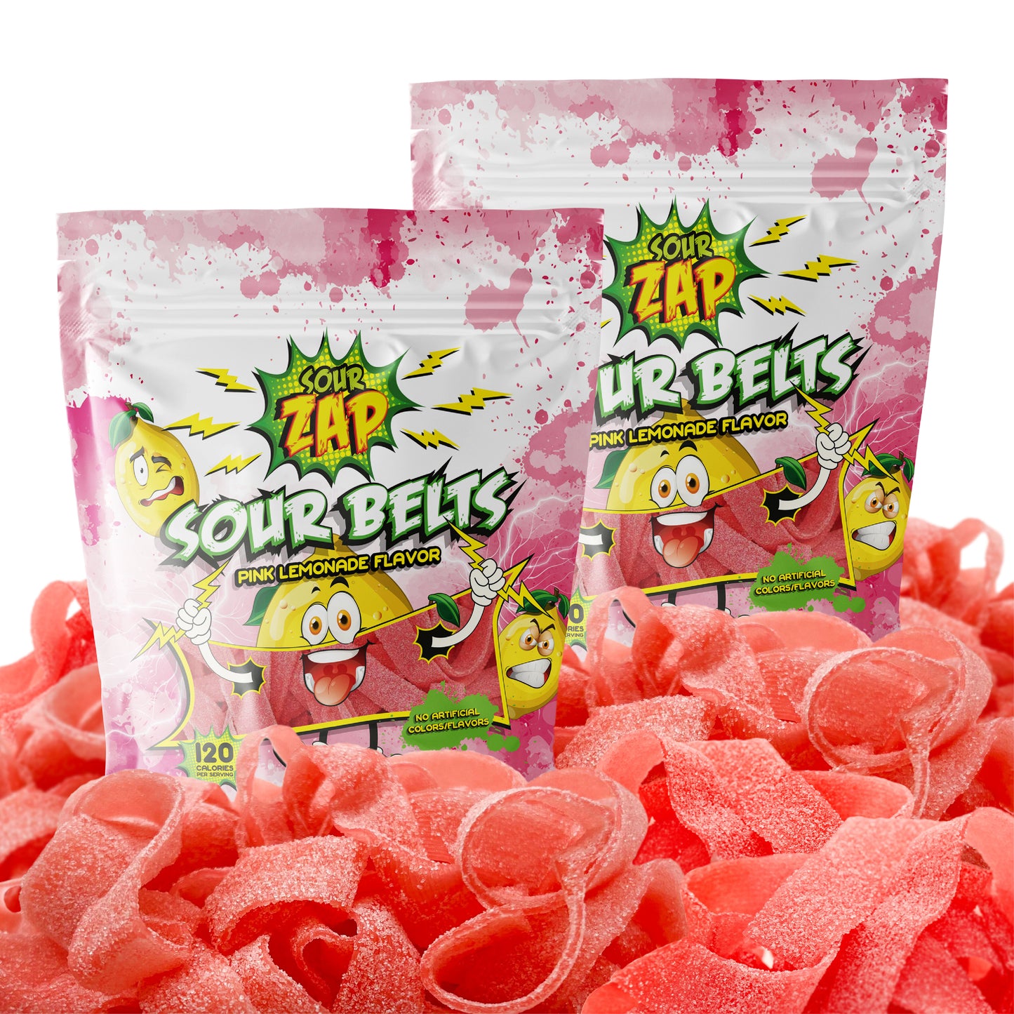 SourZap Sour Belts | 16-Ounce Pack | Gummy Candy | Pink Lemonade Flavor