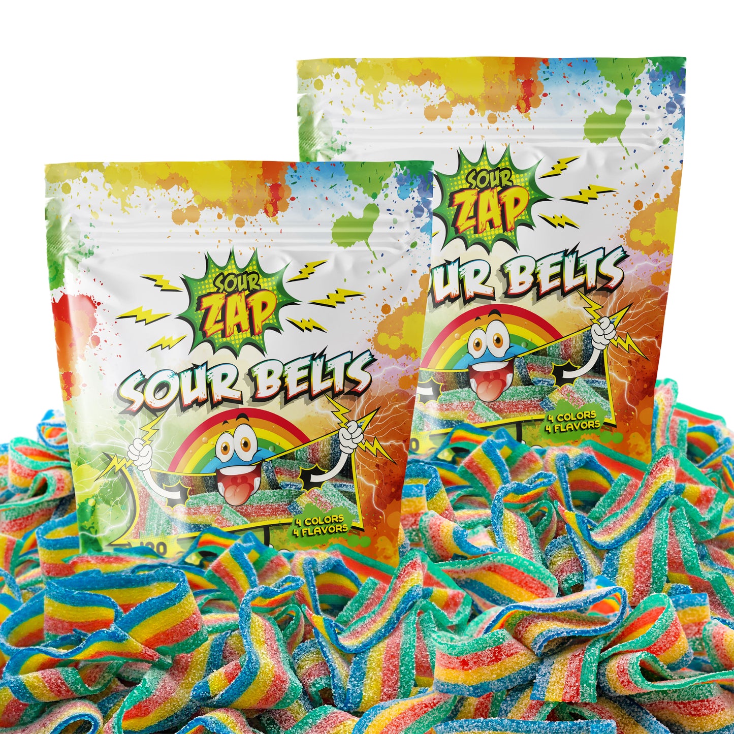 SourZap Sour Belts | 16-Ounce Pack | Rainbow Gummy Candy | Assorted Fruit Flavors